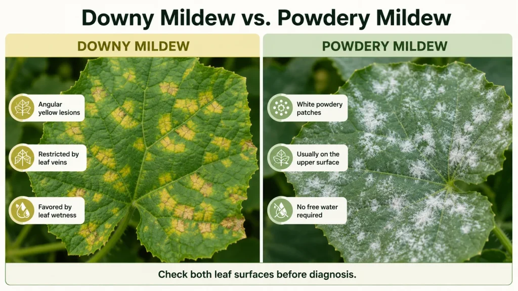 diffrence between downy mildew and powdery mildew of cucumber