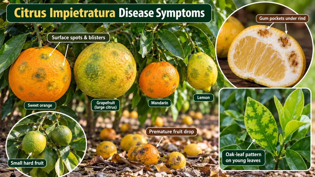 Symptoms of Citrus Impietratura Disease